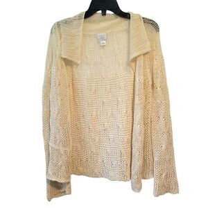 Garnet Hill Women’s Sweater Cardigan Linen Open Front Long Sleeve Cream Size S
